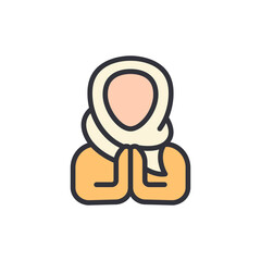 Symbolic illustration of a Muslim woman in hijab praying with hands clasped