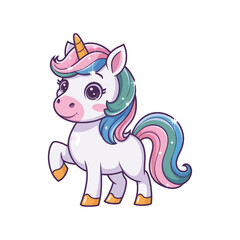 Cute Colorful Unicorn, red. Cartoon image of a cute colorful unicorn. Isolated with white background