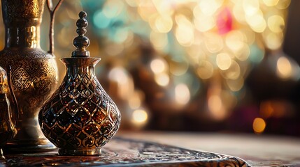 Elegant vintage glassware with candlelight reflections soft bokeh romantic mood warm scene photography