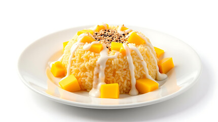 Delicious Mango Sticky Rice Dessert on a White Plate