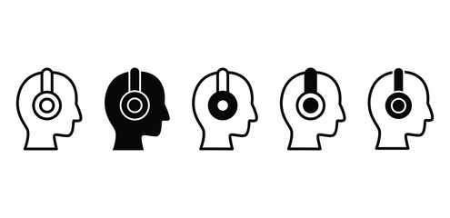 Headphone Icon Black and White Silhouettes of Head in Profile Vector Design