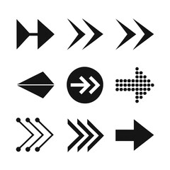 Premium arrow icon set with nine black vector silhouettes each isolated on a transparent background ideal for digital and print layouts