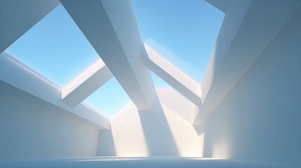 Obraz premium Minimalist Interior Design with Angular Skylights and Bright Light
