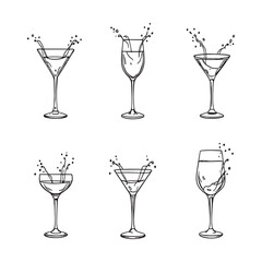 Elegant Cocktail Glass with Water Splash Hand Drawn Illustration