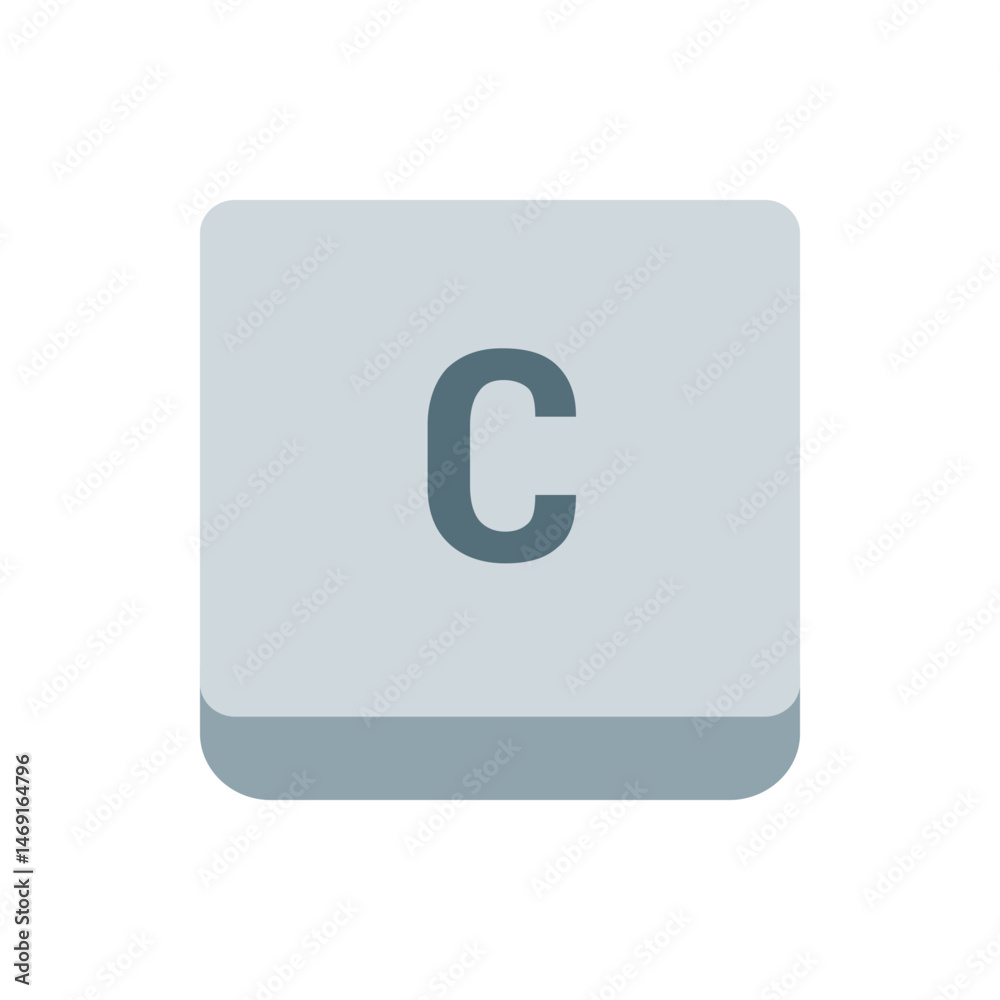 Poster illustration of a gray keyboard button with rounded corners displaying the letter c in the center po