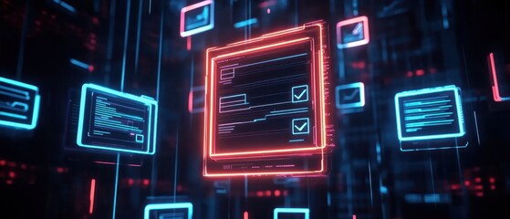 Fototapeta premium Futuristic glowing screens with checkmarks