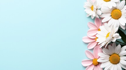Floral Arrangement of White and Pink Flowers on Blue Background
