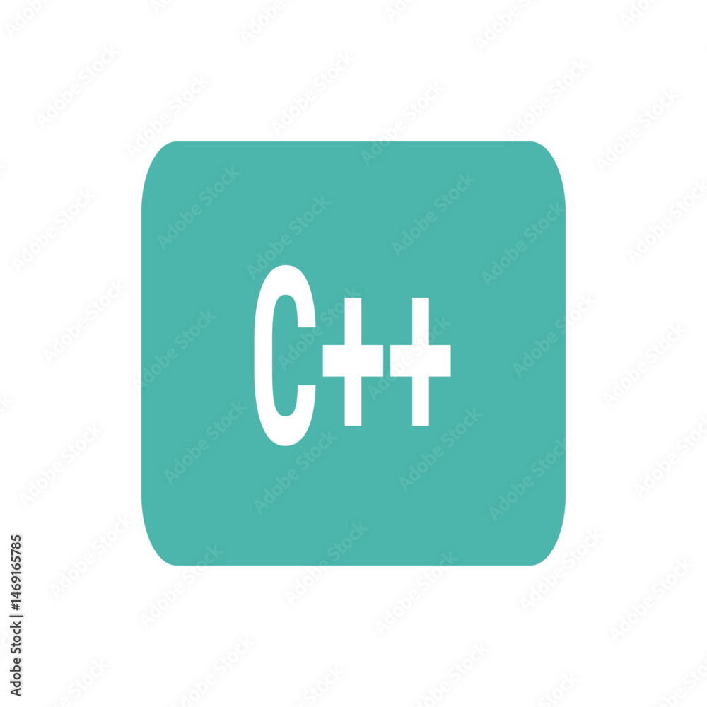 Poster c plus plus logo on a rounded rectangle teal background representing the programming language and so