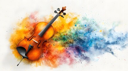 Fototapeta premium Vibrant Musical Artwork Featuring a Violin with Colorful Splashes of Paint