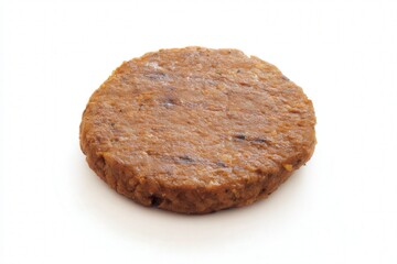 Cooked plant-based burger patty isolated on white background
