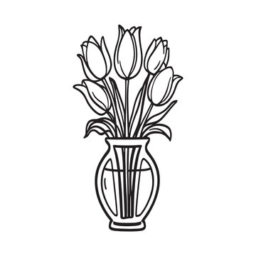 recommend clip art: Elegant line art depiction of tulips in a vase design