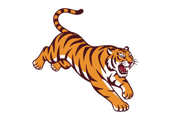 Growling tiger jumping.vector illustration on white background