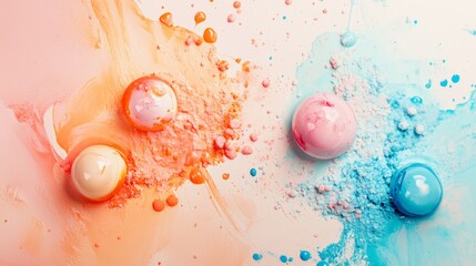 Colorful abstract bath bomb splash vibrant fizzy water cosmetic beauty relaxation creative explosion art