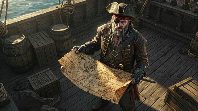 Pirate Reading Map - Man in costume studying treasure map