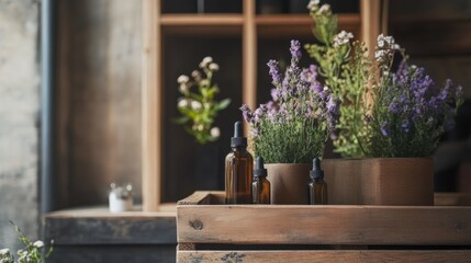 Lavender plants in pots rustic wooden shelf home decor natural aromatic interior calming arrangement