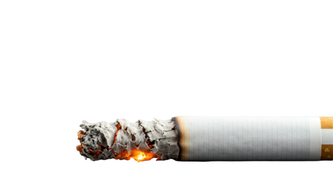 cigarette end with a burning tip, isolated on transparent png