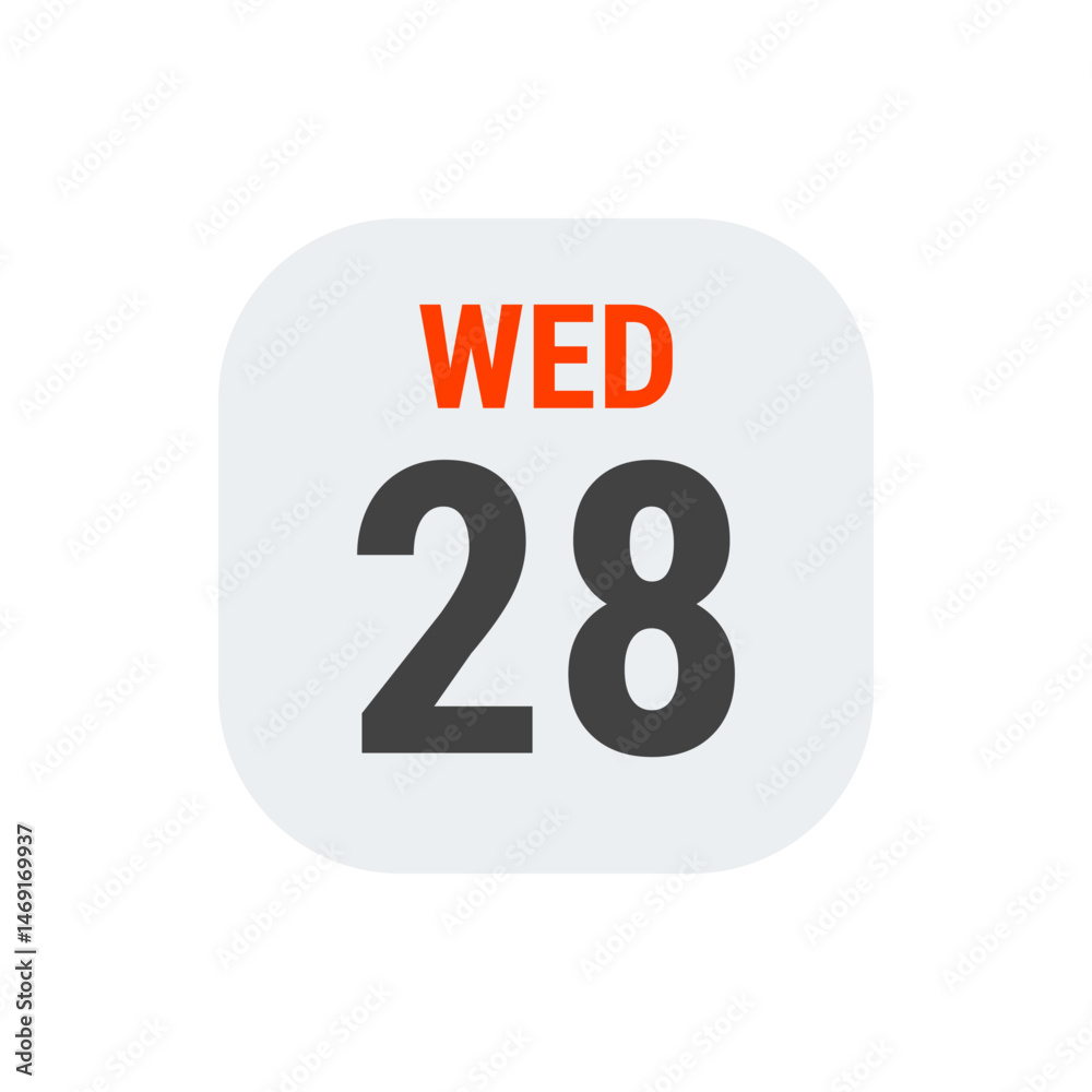Poster a calendar page showing wednesday the twenty eighth with rounded edges and simple design elements sh