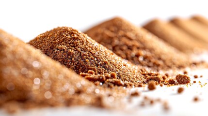 Close-up Detail of Brown Sugar Piles on White Background