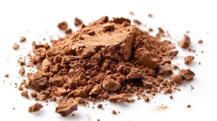 Close-up of Cocoa Powder and Broken Chocolate Pieces on White