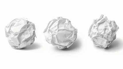 Fototapeta premium Collection of Three Crumpled Paper Balls Isolated on White Background