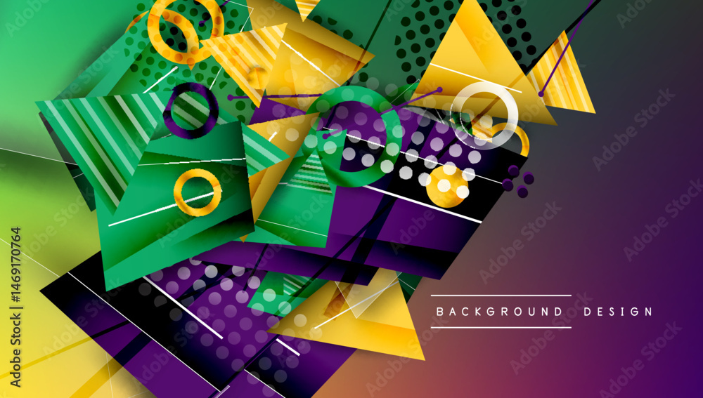 Aufkleber Abstract geometric composition. Vibrant colors, overlapping shapes create dynamic visual effect. Modern design elements present.