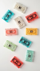 Obraz premium Collection of Colorful Transparent Audio Cassette Tapes on White.
