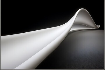 Fototapeta premium White smoke spirals in a graceful, curving pattern, rising slowly and leaving behind a trail of soft, smooth curves against the stark black background, adding a sense of serenity and motion.