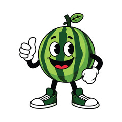 
Watermelon fresh juicy slice running character cartoon cute smiling face cheerful happy emotions icon vector illustration.
