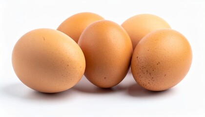 Fresh Brown Eggs Clustered on White Background