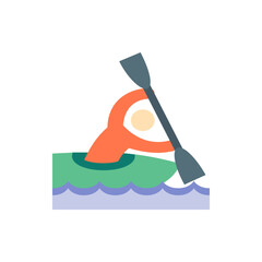 Illustration of a person kayaking on water with a paddle in their hands on a bright sunny day outdoors