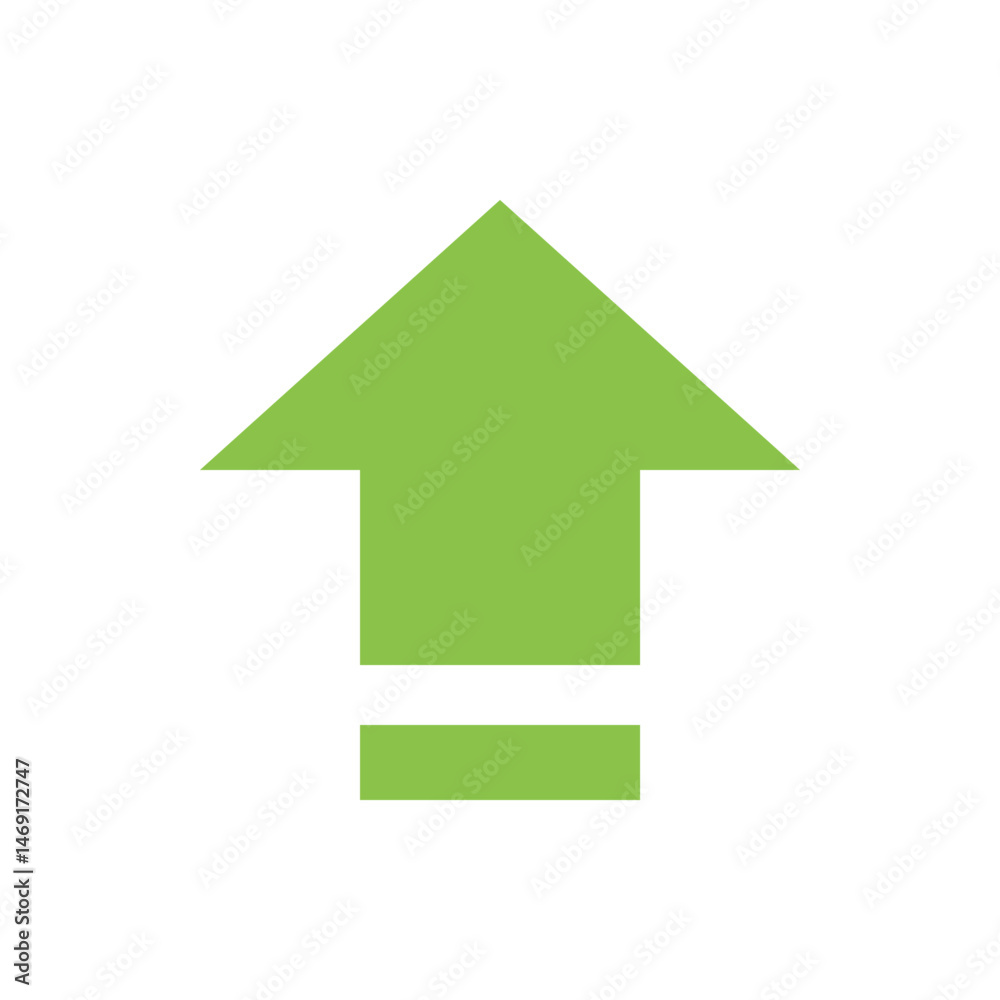 Poster a green arrow pointing upwards with a rectangular base and a smaller rectangle below it on a white b