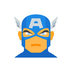 Illustration of a superhero face with a blue mask and a large letter a on the forehead design style