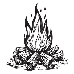 Hand Drawn Campfire Line Art for Outdoor Adventure Designs