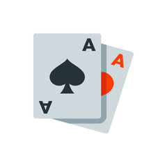 Two playing cards showing aces one of spades and one of hearts overlapping each other in a simple design