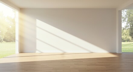 Fototapeta premium Bright empty room interior with wooden floor