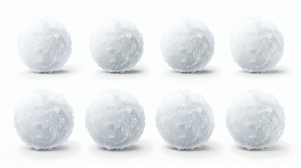 Eight Snowballs Ready for Winter Fun Isolated on White Background