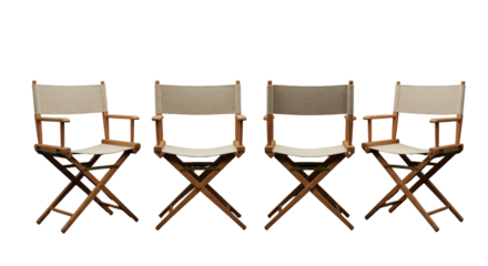 Multiple folding director's chairs in a  set. isolated on transparent png