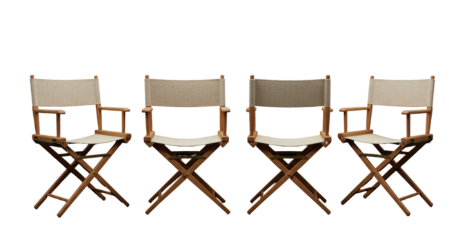 Multiple folding director's chairs in a  set. isolated on transparent png