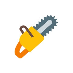 Illustration of a yellow and orange chainsaw with a gray blade and handle on a white background
