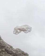 Light garments gently floating in mid-air, their motion frozen against a bright white backdrop, creating an impression of weightlessness.
