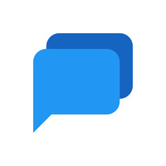 Two overlapping blue speech bubbles with rounded corners on a white background creating a chat icon look
