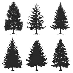 Obraz premium Silhouette illustration of various evergreen trees.