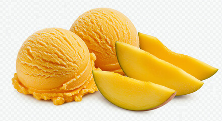 Mango ice cream with fruit slices