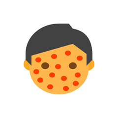 Illustration of a person's face covered with red and brown spots indicating a skin condition or rash issue