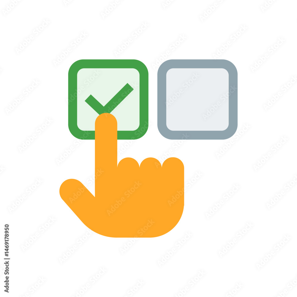 Poster hand selecting a green checkmark box next to an empty gray box in a choice selection interface view