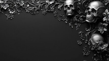 Monochrome Mystique: A Dance of Skulls, Florals, and Shadowy Elegance