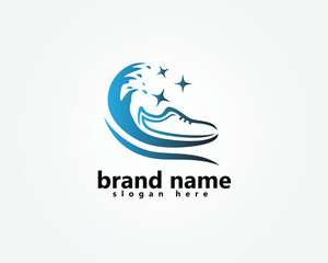 Fototapeta premium shoes store and shoes clean logo, striped shoes with waves, logo design template