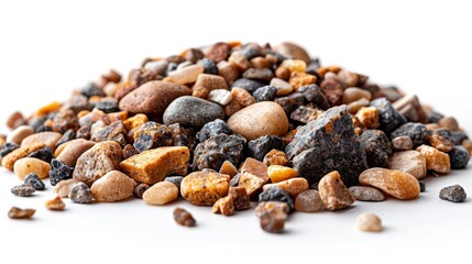 Obraz premium Pile of colorful natural pebbles and gravel on white background
