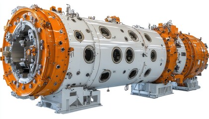 Large, industrial, tubular machine.  Components visible, possibly for processing or transportation