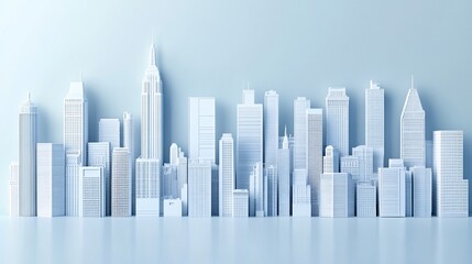 Obraz premium Minimalist 3D city model with white buildings on a pale blue background creating a modern urban landscape